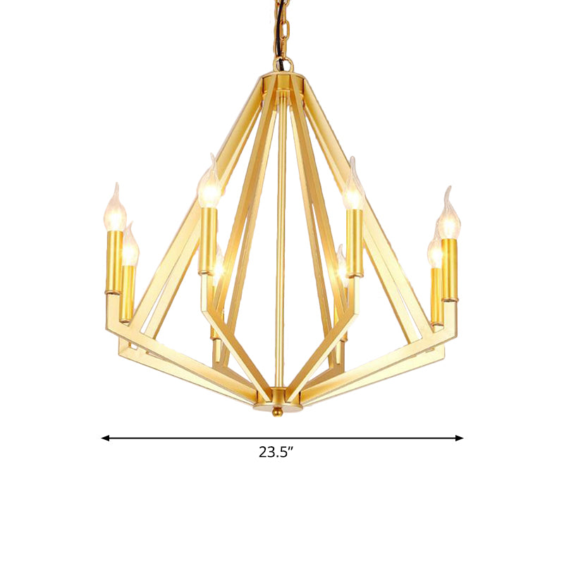 Gold 8 Lights Chandelier Light Fixture Traditional Metal Geometric Pendant Lamp for Living Room Clearhalo 'Ceiling Lights' 'Chandeliers' Lighting' options 340489