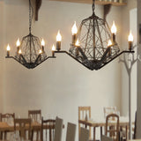 6 Lights Ceiling Light Traditional Candle Metal Hanging Chandelier in Black/White with Geometric Cage Clearhalo 'Ceiling Lights' 'Chandeliers' Lighting' options 340491