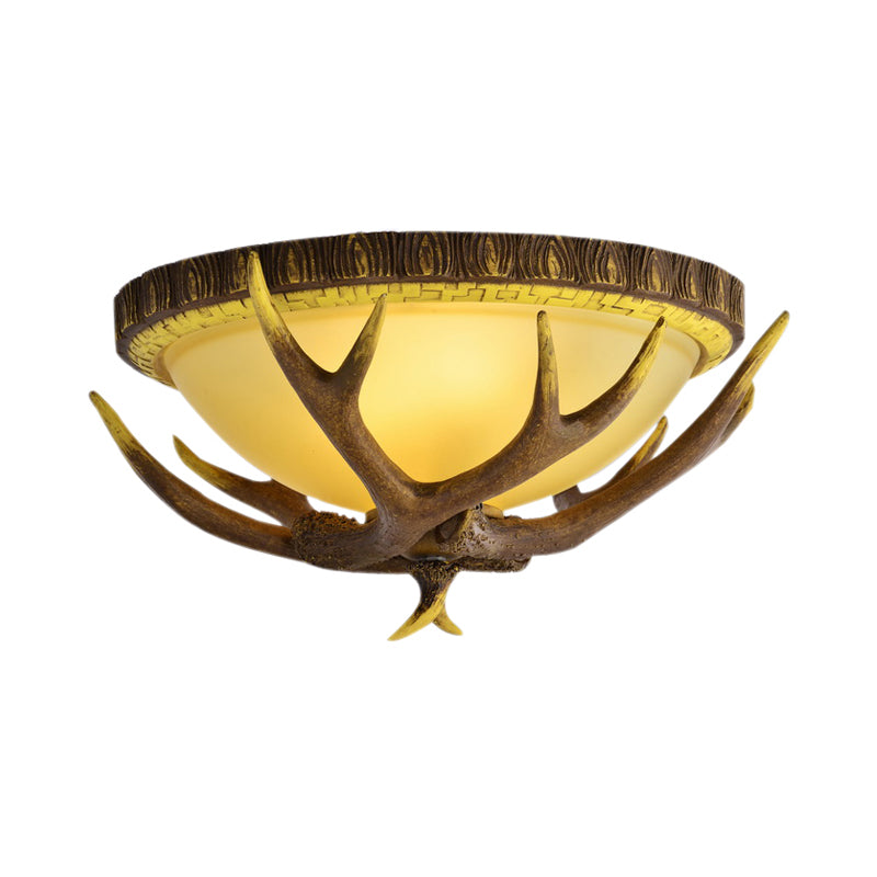 Brown 3 Lights Flush Mount Lighting Traditional Bamboo Dome Ceiling Mounted Fixture, 23.5"/16.5"/12.5" Wide Clearhalo 'Ceiling Lights' 'Close To Ceiling Lights' 'Close to ceiling' 'Flush mount' Lighting' 340546