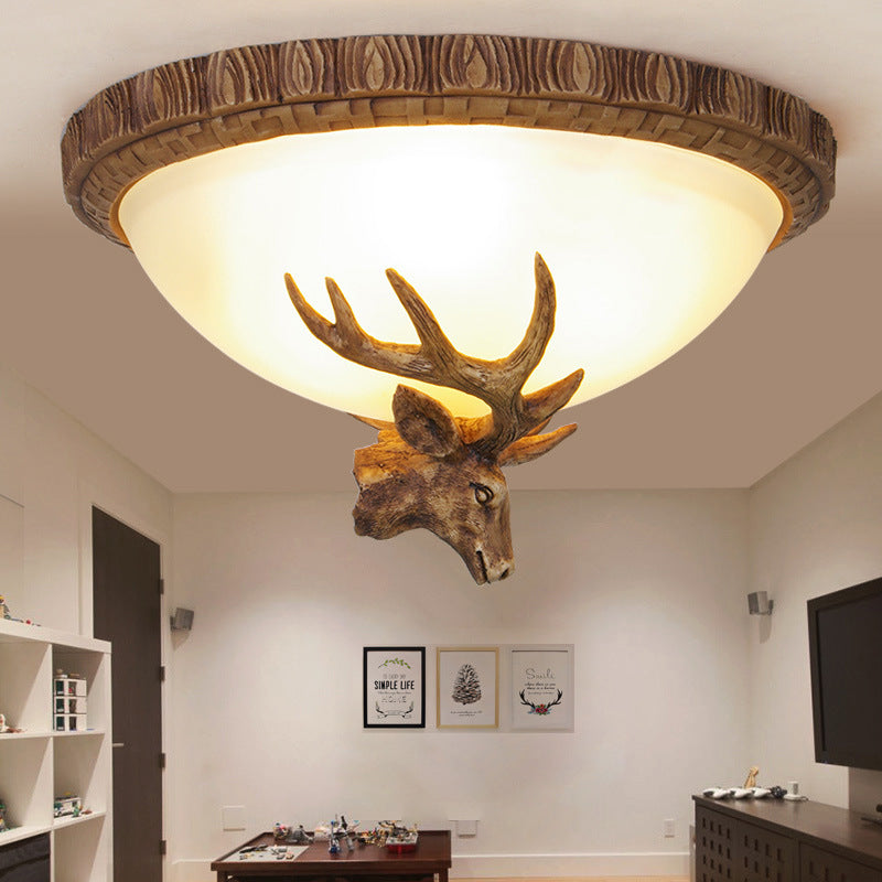 3 Heads Resin Flush Mount Light Fixture Traditionalism Brown Dome Living Room Close to Ceiling Lamp Brown Clearhalo 'Ceiling Lights' 'Close To Ceiling Lights' 'Close to ceiling' 'Flush mount' Lighting' 340550