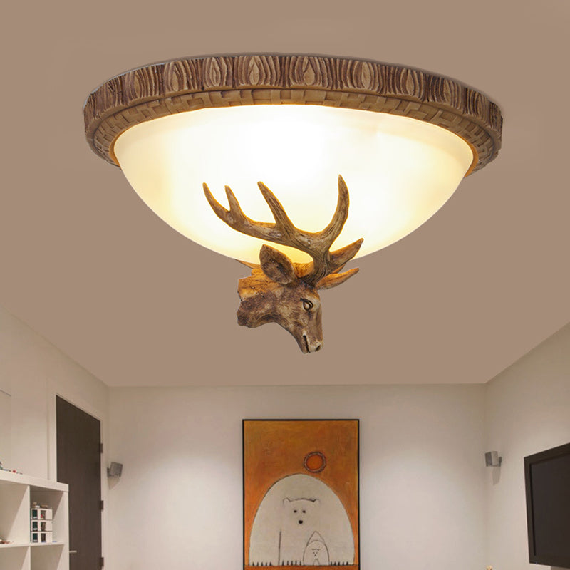 3 Heads Resin Flush Mount Light Fixture Traditionalism Brown Dome Living Room Close to Ceiling Lamp Clearhalo 'Ceiling Lights' 'Close To Ceiling Lights' 'Close to ceiling' 'Flush mount' Lighting' 340551