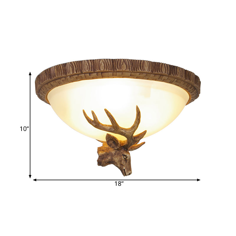 3 Heads Resin Flush Mount Light Fixture Traditionalism Brown Dome Living Room Close to Ceiling Lamp Clearhalo 'Ceiling Lights' 'Close To Ceiling Lights' 'Close to ceiling' 'Flush mount' Lighting' 340554