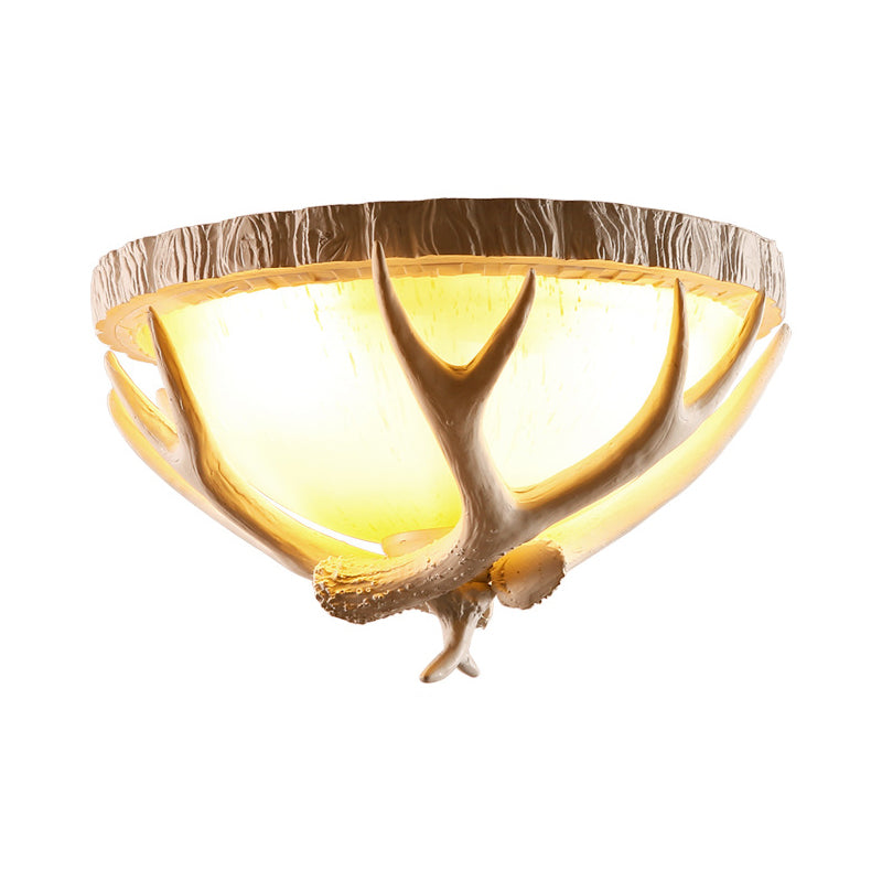 Dome Shaped Living Room Flush Mount Traditional Resin 3 Lights Brown Ceiling Light Fixture with Antler Deco Clearhalo 'Ceiling Lights' 'Close To Ceiling Lights' 'Close to ceiling' 'Flush mount' Lighting' 340557