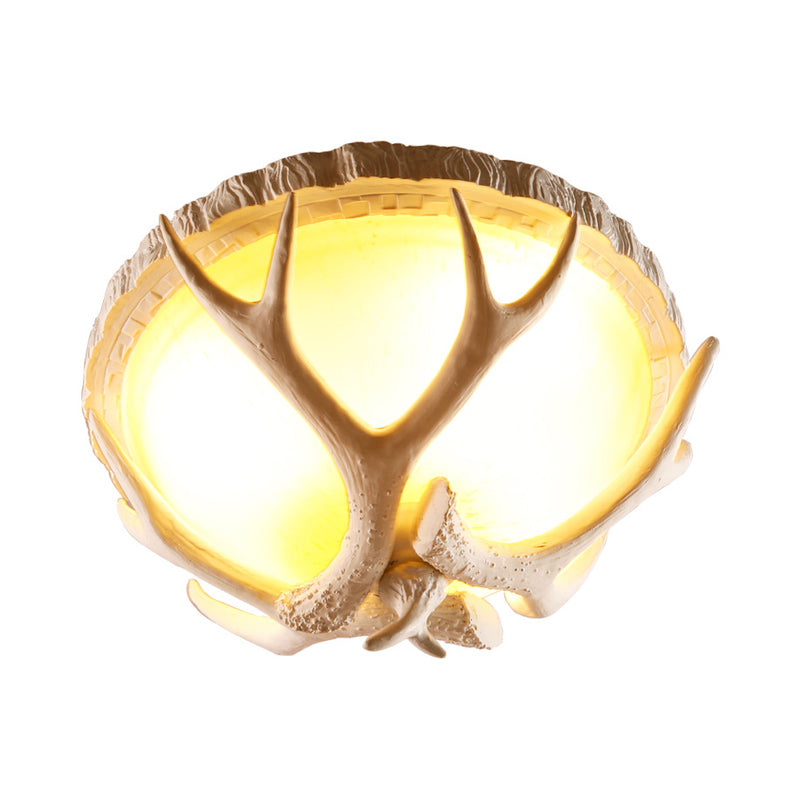 Dome Shaped Living Room Flush Mount Traditional Resin 3 Lights Brown Ceiling Light Fixture with Antler Deco Clearhalo 'Ceiling Lights' 'Close To Ceiling Lights' 'Close to ceiling' 'Flush mount' Lighting' 340558