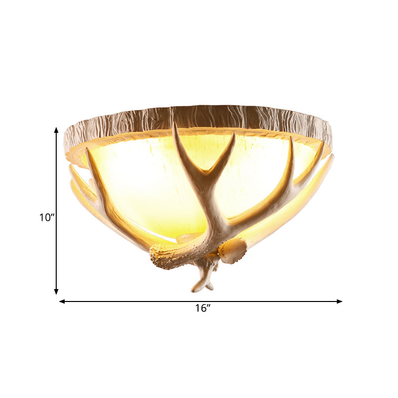 Dome Shaped Living Room Flush Mount Traditional Resin 3 Lights Brown Ceiling Light Fixture with Antler Deco Clearhalo 'Ceiling Lights' 'Close To Ceiling Lights' 'Close to ceiling' 'Flush mount' Lighting' 340559