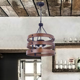 Brown 5 Heads Chandelier Lighting Rustic Wooden Round Suspension Lamp for Dining Room Clearhalo 'Ceiling Lights' 'Chandeliers' Lighting' options 340565