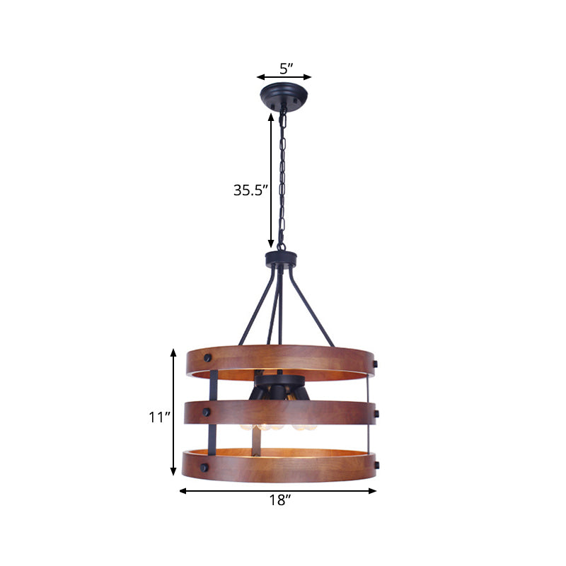 Brown 5 Heads Chandelier Lighting Rustic Wooden Round Suspension Lamp for Dining Room Clearhalo 'Ceiling Lights' 'Chandeliers' Lighting' options 340569