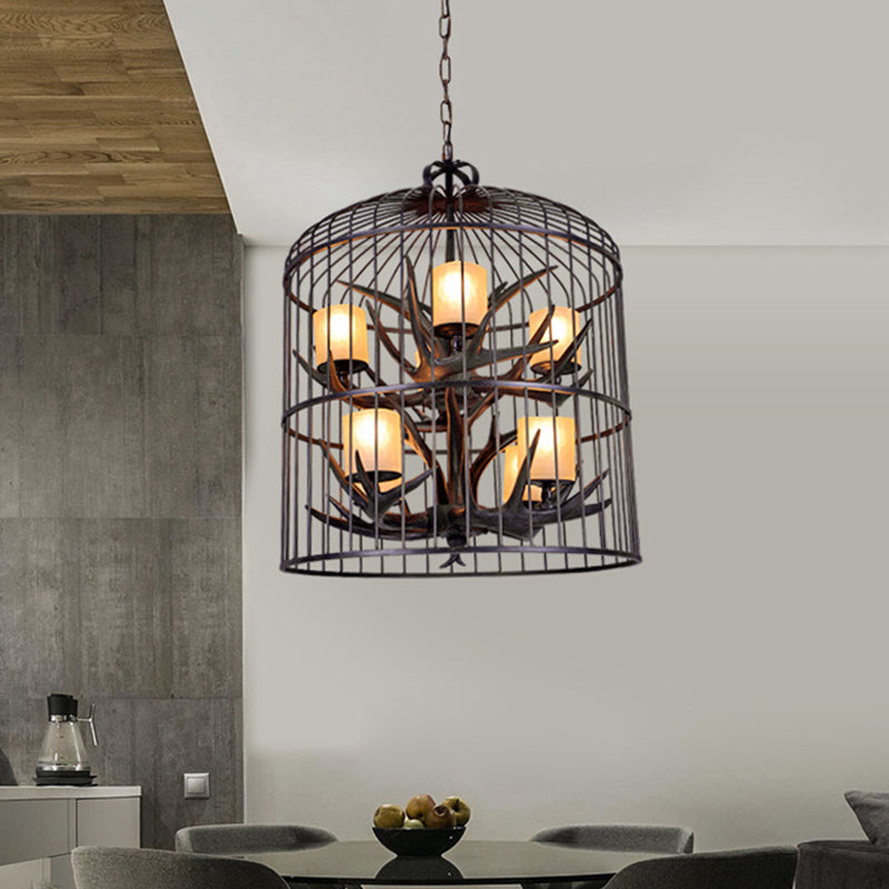 Black Bird Cage Pendant Chandelier Traditional Metal 8-Head Dining Room Hanging Ceiling Light Black Clearhalo 'Ceiling Lights' 'Chandeliers' Lighting' options 340588_f390a47a-3337-441a-b561-c3b069e1c7e4