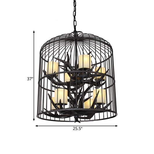 Black Bird Cage Pendant Chandelier Traditional Metal 8-Head Dining Room Hanging Ceiling Light Clearhalo 'Ceiling Lights' 'Chandeliers' Lighting' options 340592