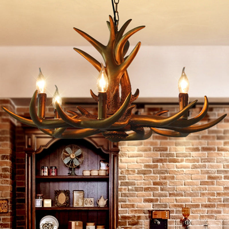 Countryside Antler Hanging Pendant 6 Lights Resin Ceiling Chandelier in Gold for Living Room Gold Clearhalo 'Ceiling Lights' 'Chandeliers' Lighting' options 340598_4381a9f3-2b61-45fe-bd72-ae29060a8280