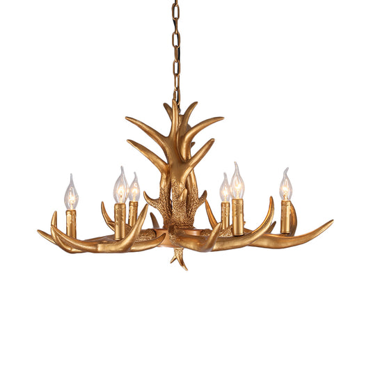 Countryside Antler Hanging Pendant 6 Lights Resin Ceiling Chandelier in Gold for Living Room Clearhalo 'Ceiling Lights' 'Chandeliers' Lighting' options 340601