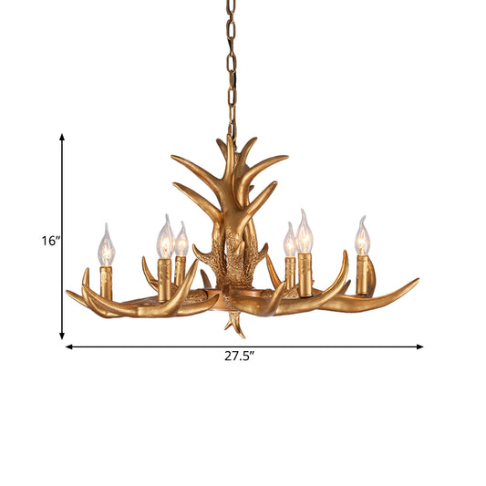 Countryside Antler Hanging Pendant 6 Lights Resin Ceiling Chandelier in Gold for Living Room Clearhalo 'Ceiling Lights' 'Chandeliers' Lighting' options 340602