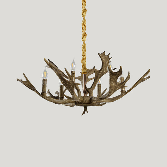 6 Lights Resin Chandelier Lamp Farmhouse Brown Candle Shape Living Room Down Lighting Pendant Clearhalo 'Ceiling Lights' 'Chandeliers' Lighting' options 340606