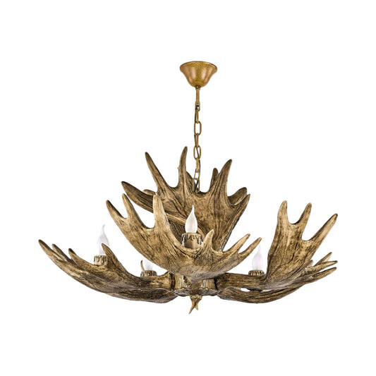 Deer Antler Resin Ceiling Light Traditional 5-Bulb Living Room Pendant Chandelier in Brown Clearhalo 'Ceiling Lights' 'Chandeliers' Lighting' options 340611