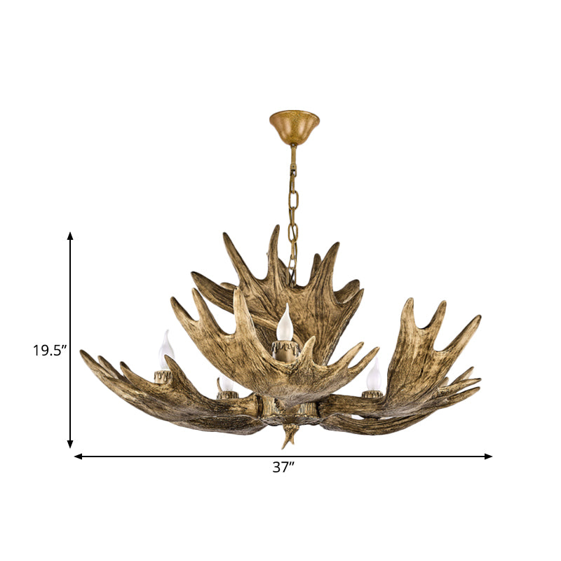 Deer Antler Resin Ceiling Light Traditional 5-Bulb Living Room Pendant Chandelier in Brown Clearhalo 'Ceiling Lights' 'Chandeliers' Lighting' options 340612