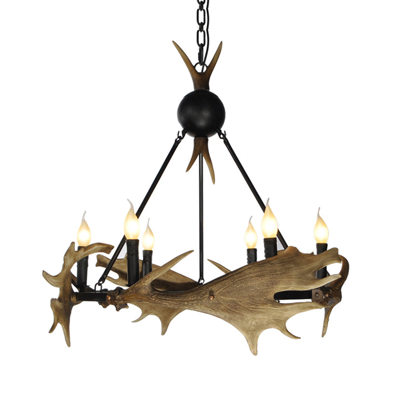 Brown Faux Antler Pendant Chandelier Rustic Resin 6/8 Heads Bedroom Hanging Ceiling Light Clearhalo 'Ceiling Lights' 'Chandeliers' Lighting' options 340630