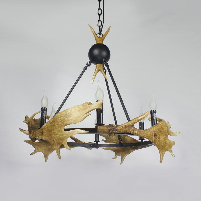 Brown Faux Antler Pendant Chandelier Rustic Resin 6/8 Heads Bedroom Hanging Ceiling Light Clearhalo 'Ceiling Lights' 'Chandeliers' Lighting' options 340631