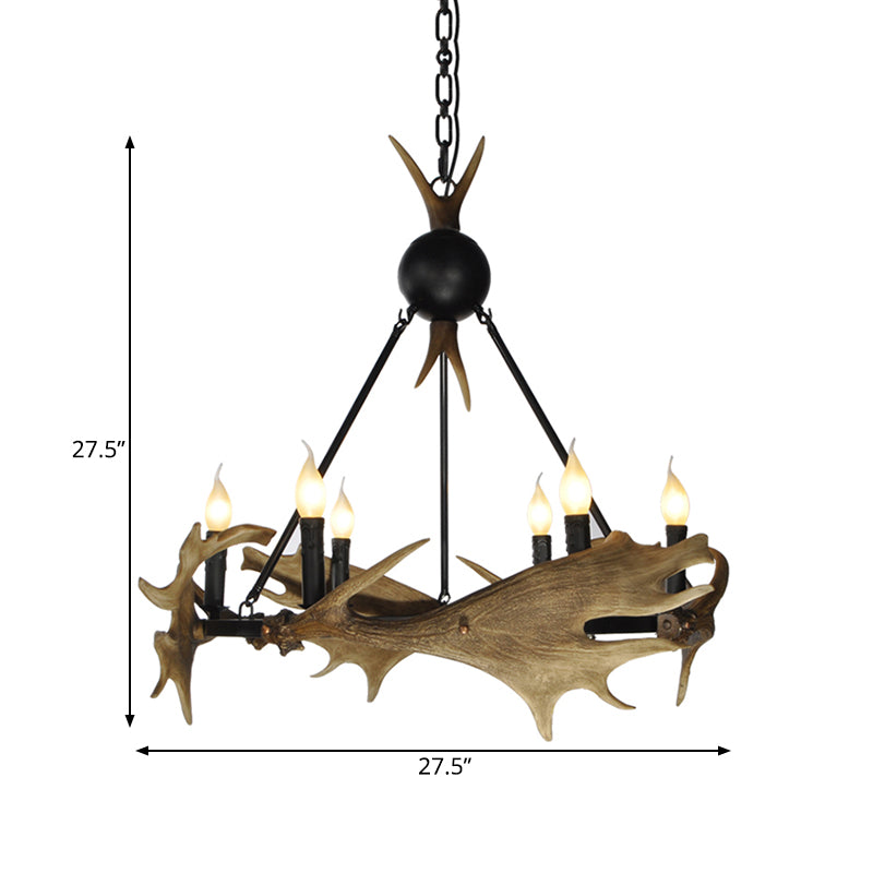 Brown Faux Antler Pendant Chandelier Rustic Resin 6/8 Heads Bedroom Hanging Ceiling Light Clearhalo 'Ceiling Lights' 'Chandeliers' Lighting' options 340632