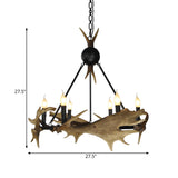 Brown Faux Antler Pendant Chandelier Rustic Resin 6/8 Heads Bedroom Hanging Ceiling Light Clearhalo 'Ceiling Lights' 'Chandeliers' Lighting' options 340632