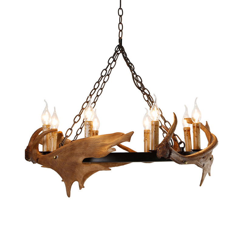 Brown Faux Antler Pendant Chandelier Rustic Resin 6/8 Heads Bedroom Hanging Ceiling Light Clearhalo 'Ceiling Lights' 'Chandeliers' Lighting' options 340633