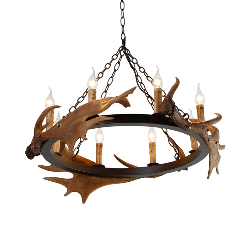 Brown Faux Antler Pendant Chandelier Rustic Resin 6/8 Heads Bedroom Hanging Ceiling Light Clearhalo 'Ceiling Lights' 'Chandeliers' Lighting' options 340634