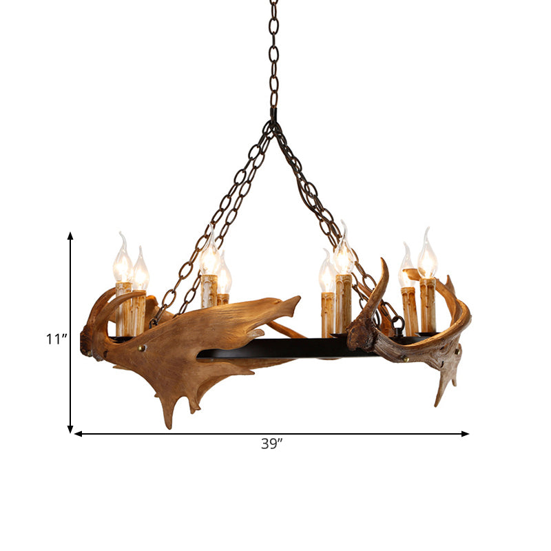 Brown Faux Antler Pendant Chandelier Rustic Resin 6/8 Heads Bedroom Hanging Ceiling Light Clearhalo 'Ceiling Lights' 'Chandeliers' Lighting' options 340635