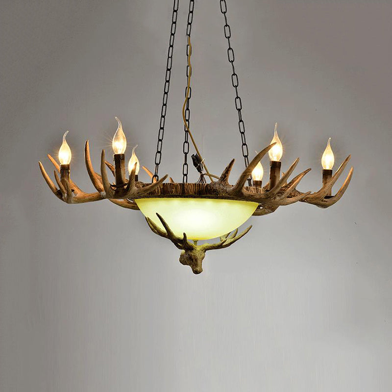 Candle Glass Ceiling Lamp Traditional 6-Head Living Room Chandelier Pendant Light in Brown Clearhalo 'Ceiling Lights' 'Chandeliers' 'Glass shade' 'Glass' Lighting' 340643