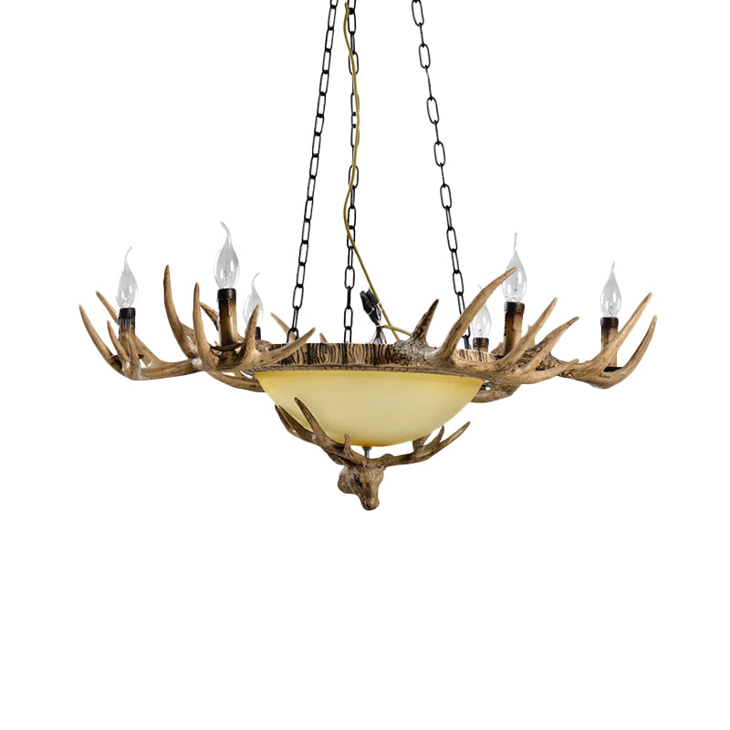 Candle Glass Ceiling Lamp Traditional 6-Head Living Room Chandelier Pendant Light in Brown Clearhalo 'Ceiling Lights' 'Chandeliers' 'Glass shade' 'Glass' Lighting' 340644
