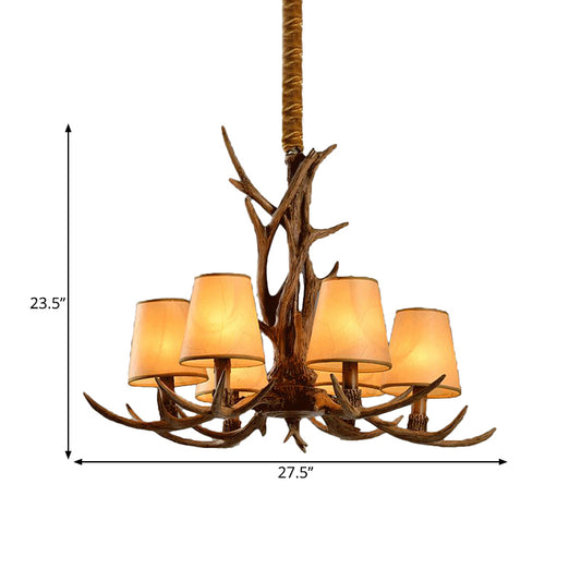 6-Bulb Conical Chandelier Light Antique Brown Resin Suspension Pendant with Glass Shade for Living Room Clearhalo 'Ceiling Lights' 'Chandeliers' Lighting' options 340671