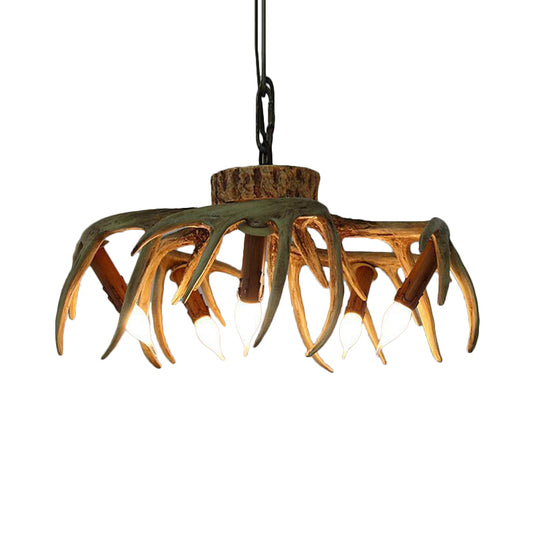 Traditional Candle Hanging Lamp 6 Bulbs Resin Chandelier Light Fixture in Brown for Restaurant Clearhalo 'Ceiling Lights' 'Chandeliers' Lighting' options 340680