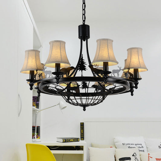 Metal Black Hanging Chandelier Bell 8-Bulb Traditional Suspension Light with Cone Fabric Shade Clearhalo 'Ceiling Lights' 'Chandeliers' Lighting' options 340682