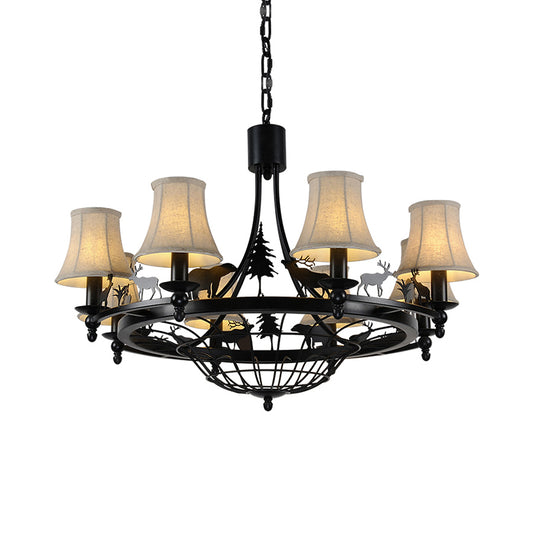 Metal Black Hanging Chandelier Bell 8-Bulb Traditional Suspension Light with Cone Fabric Shade Clearhalo 'Ceiling Lights' 'Chandeliers' Lighting' options 340684