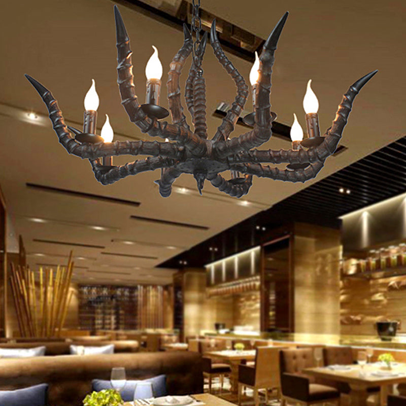 Rustic Sheep Horn Hanging Pendant 6 Lights Resin Ceiling Chandelier in Black for Restaurant Black Clearhalo 'Ceiling Lights' 'Chandeliers' Lighting' options 340692_4061b23d-1a71-48c4-ada7-a109708ffdf0