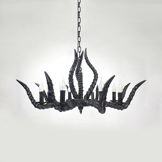 Rustic Sheep Horn Hanging Pendant 6 Lights Resin Ceiling Chandelier in Black for Restaurant Clearhalo 'Ceiling Lights' 'Chandeliers' Lighting' options 340695