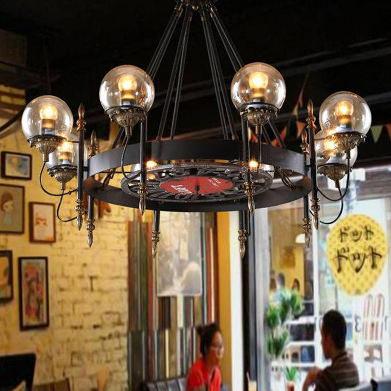 6/8 Lights Globe Chandelier Traditional Style Black Metal Pendant Light Fixture for Dining Room 8 Black Clearhalo 'Ceiling Lights' 'Chandeliers' Lighting' options 340697_878c0aa3-4349-4523-a056-a48e75000735