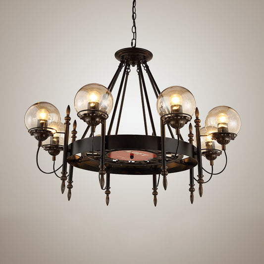 6/8 Lights Globe Chandelier Traditional Style Black Metal Pendant Light Fixture for Dining Room Clearhalo 'Ceiling Lights' 'Chandeliers' Lighting' options 340700