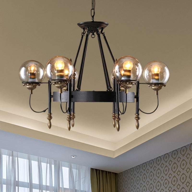 6/8 Lights Globe Chandelier Traditional Style Black Metal Pendant Light Fixture for Dining Room 6 Black Clearhalo 'Ceiling Lights' 'Chandeliers' Lighting' options 340702_8b9b9680-4b30-4d01-9c98-8fc31059eb5d