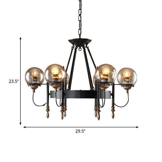 6/8 Lights Globe Chandelier Traditional Style Black Metal Pendant Light Fixture for Dining Room Clearhalo 'Ceiling Lights' 'Chandeliers' Lighting' options 340705