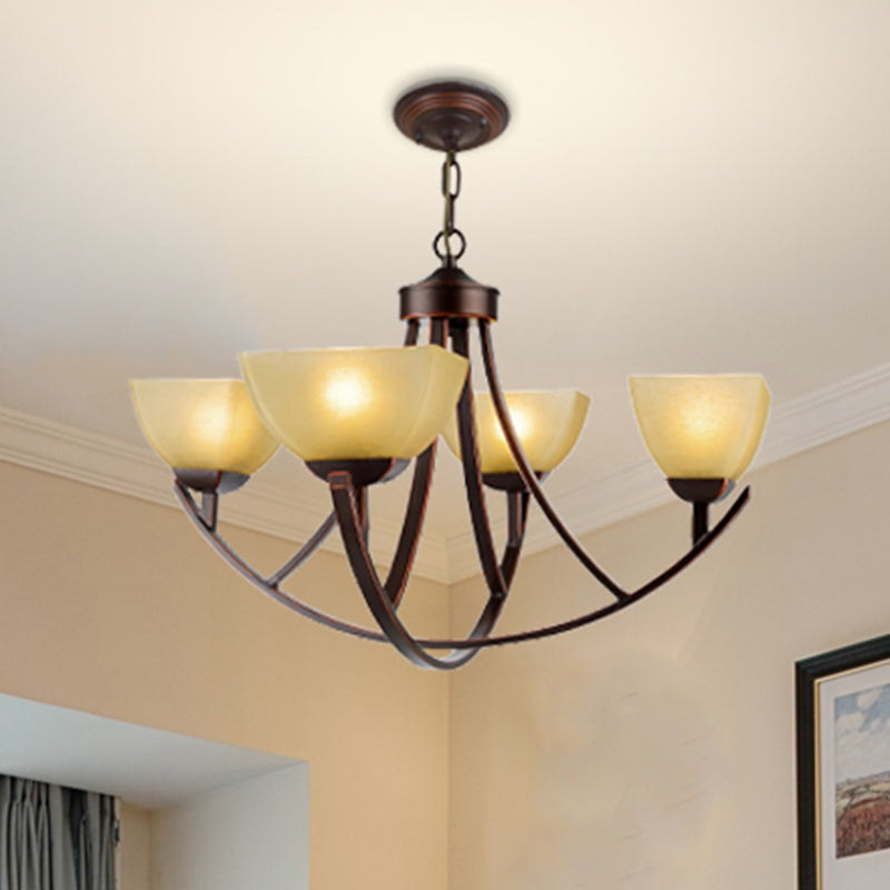 Tapered Frosted Glass Chandelier Lighting Classic 4/6/8 Lights Living Room Pendant Lighting in Rust with Sputnik Design 4 Rust Clearhalo 'Ceiling Lights' 'Chandeliers' Lighting' options 340706_831c6808-47d5-48ee-85bd-f05052248583