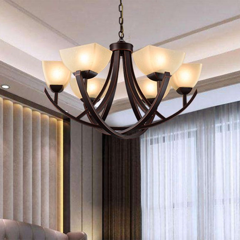 Tapered Frosted Glass Chandelier Lighting Classic 4/6/8 Lights Living Room Pendant Lighting in Rust with Sputnik Design 6 Rust Clearhalo 'Ceiling Lights' 'Chandeliers' Lighting' options 340720_995d5b58-62c0-4413-b4c4-b0c693617dc7