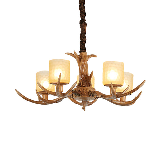 Cylindrical Glass Ceiling Lamp Traditional 4/6/8-Bulb Living Room Pendant Chandelier in Brown Clearhalo 'Ceiling Lights' 'Chandeliers' 'Close To Ceiling Lights' 'Glass shade' 'Glass' Lighting' 340728