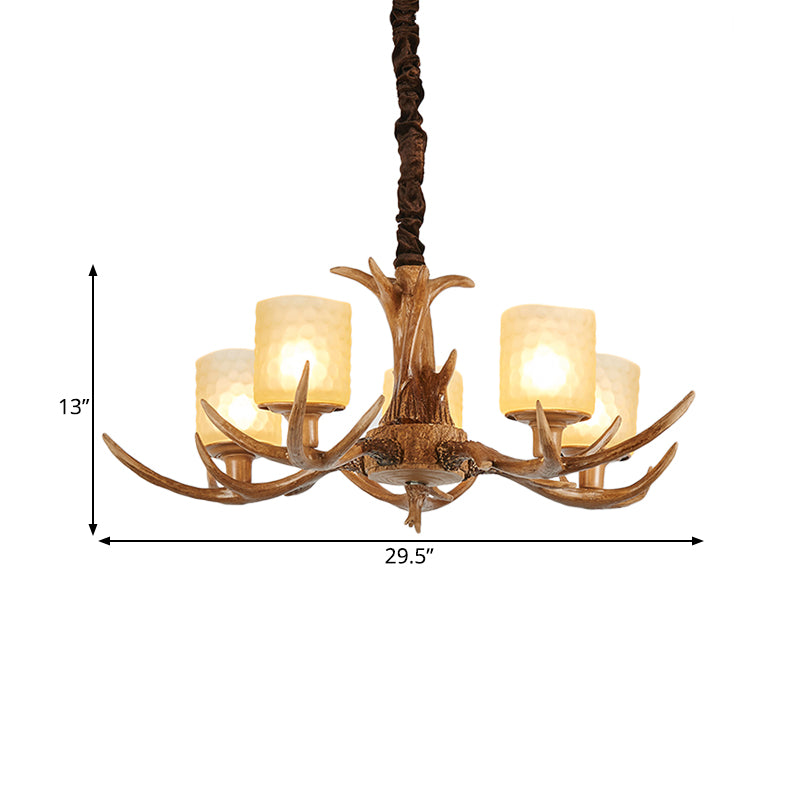 Cylindrical Glass Ceiling Lamp Traditional 4/6/8-Bulb Living Room Pendant Chandelier in Brown Clearhalo 'Ceiling Lights' 'Chandeliers' 'Close To Ceiling Lights' 'Glass shade' 'Glass' Lighting' 340729