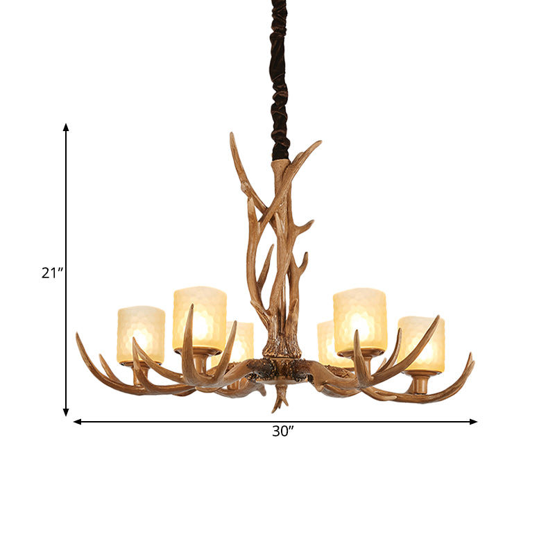 Cylindrical Glass Ceiling Lamp Traditional 4/6/8-Bulb Living Room Pendant Chandelier in Brown Clearhalo 'Ceiling Lights' 'Chandeliers' 'Close To Ceiling Lights' 'Glass shade' 'Glass' Lighting' 340731