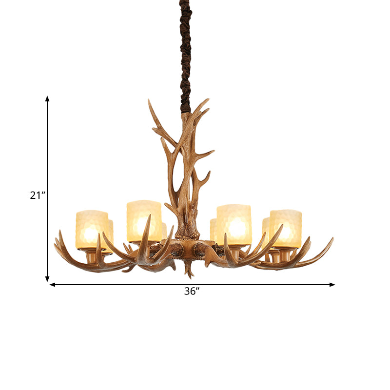Cylindrical Glass Ceiling Lamp Traditional 4/6/8-Bulb Living Room Pendant Chandelier in Brown Clearhalo 'Ceiling Lights' 'Chandeliers' 'Close To Ceiling Lights' 'Glass shade' 'Glass' Lighting' 340734