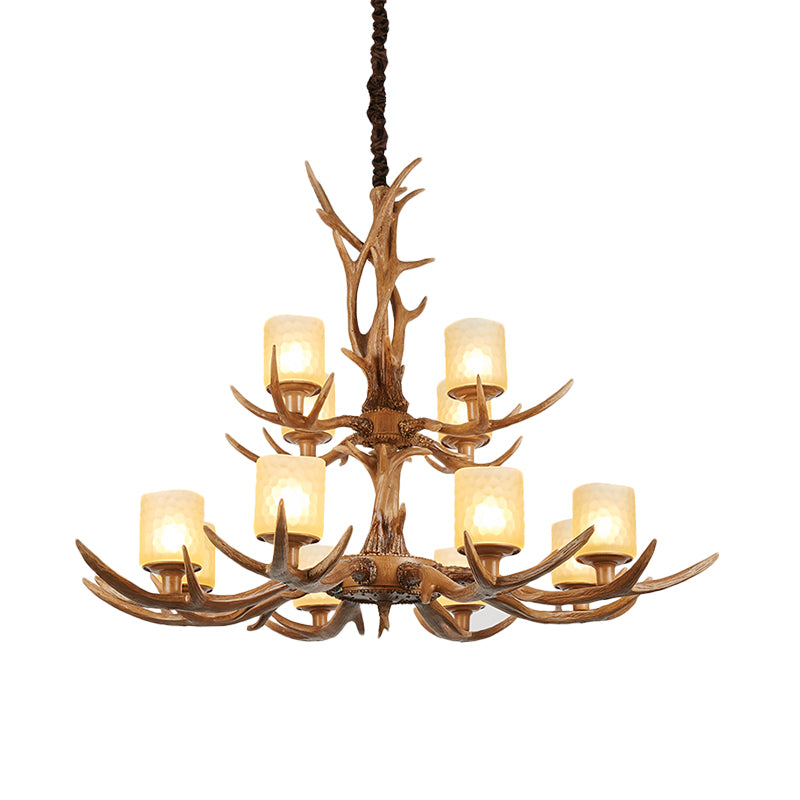 Cylindrical Glass Ceiling Lamp Traditional 4/6/8-Bulb Living Room Pendant Chandelier in Brown Clearhalo 'Ceiling Lights' 'Chandeliers' 'Close To Ceiling Lights' 'Glass shade' 'Glass' Lighting' 340736