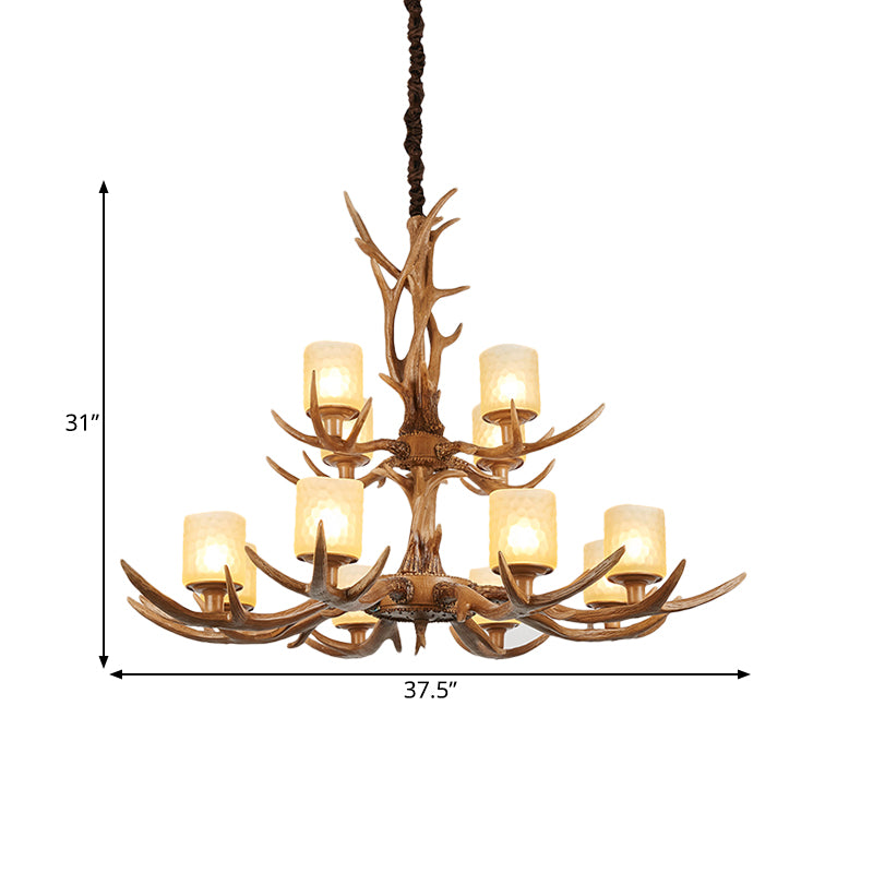 Cylindrical Glass Ceiling Lamp Traditional 4/6/8-Bulb Living Room Pendant Chandelier in Brown Clearhalo 'Ceiling Lights' 'Chandeliers' 'Close To Ceiling Lights' 'Glass shade' 'Glass' Lighting' 340737