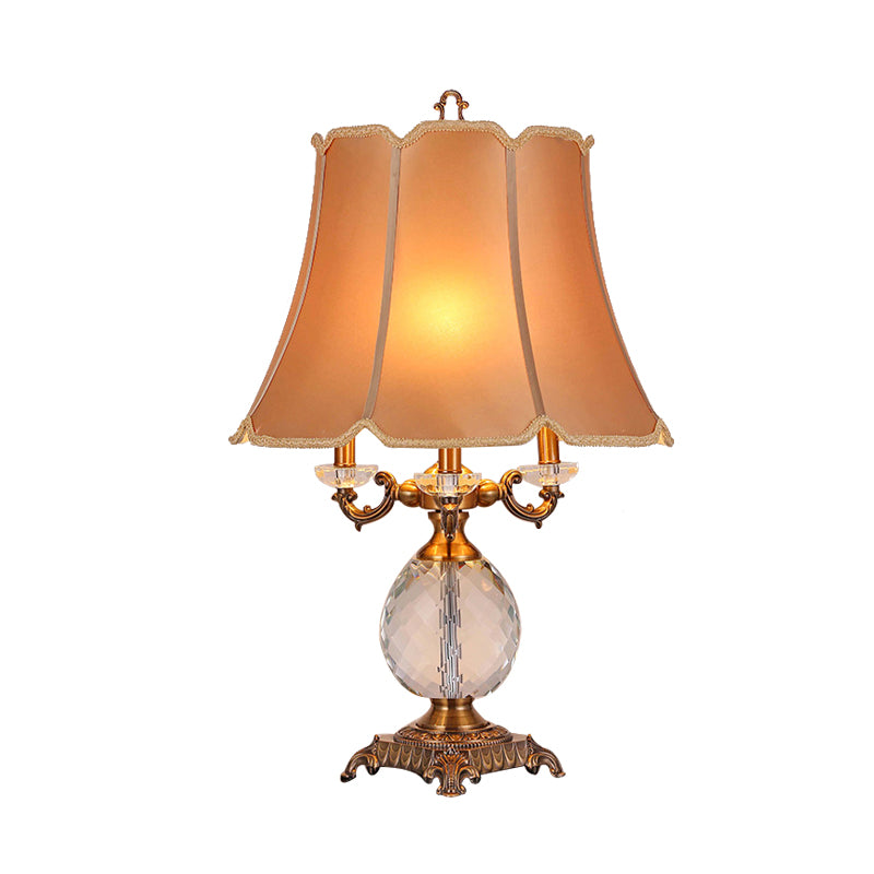 1 Light Night Lamp Lodge Paneled Bell Fabric Table Light in White/Beige for Bedroom with Crystal Accent Clearhalo 'Lamps' 'Table Lamps' Lighting' 340889