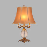 1 Light Night Lamp Lodge Paneled Bell Fabric Table Light in White/Beige for Bedroom with Crystal Accent Clearhalo 'Lamps' 'Table Lamps' Lighting' 340890