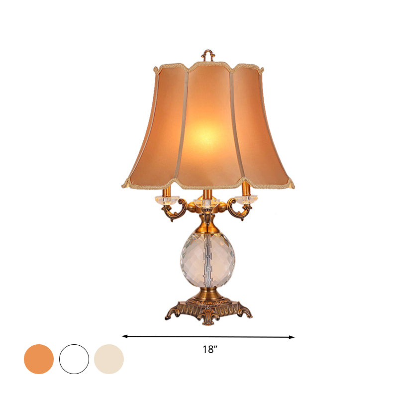 1 Light Night Lamp Lodge Paneled Bell Fabric Table Light in White/Beige for Bedroom with Crystal Accent Clearhalo 'Lamps' 'Table Lamps' Lighting' 340891