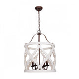 Cylinder Pendant Chandelier Traditional Wood 4 Bulbs White/Tan Hanging Ceiling Light with Adjustable Chain Clearhalo 'Ceiling Lights' 'Chandeliers' Lighting' options 341880